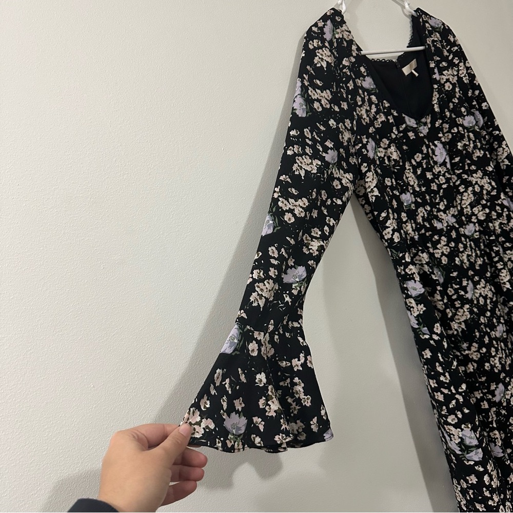 Wayf‎ Black Floral Long Sleeve Dress Size Large New - Picture 4 of 8